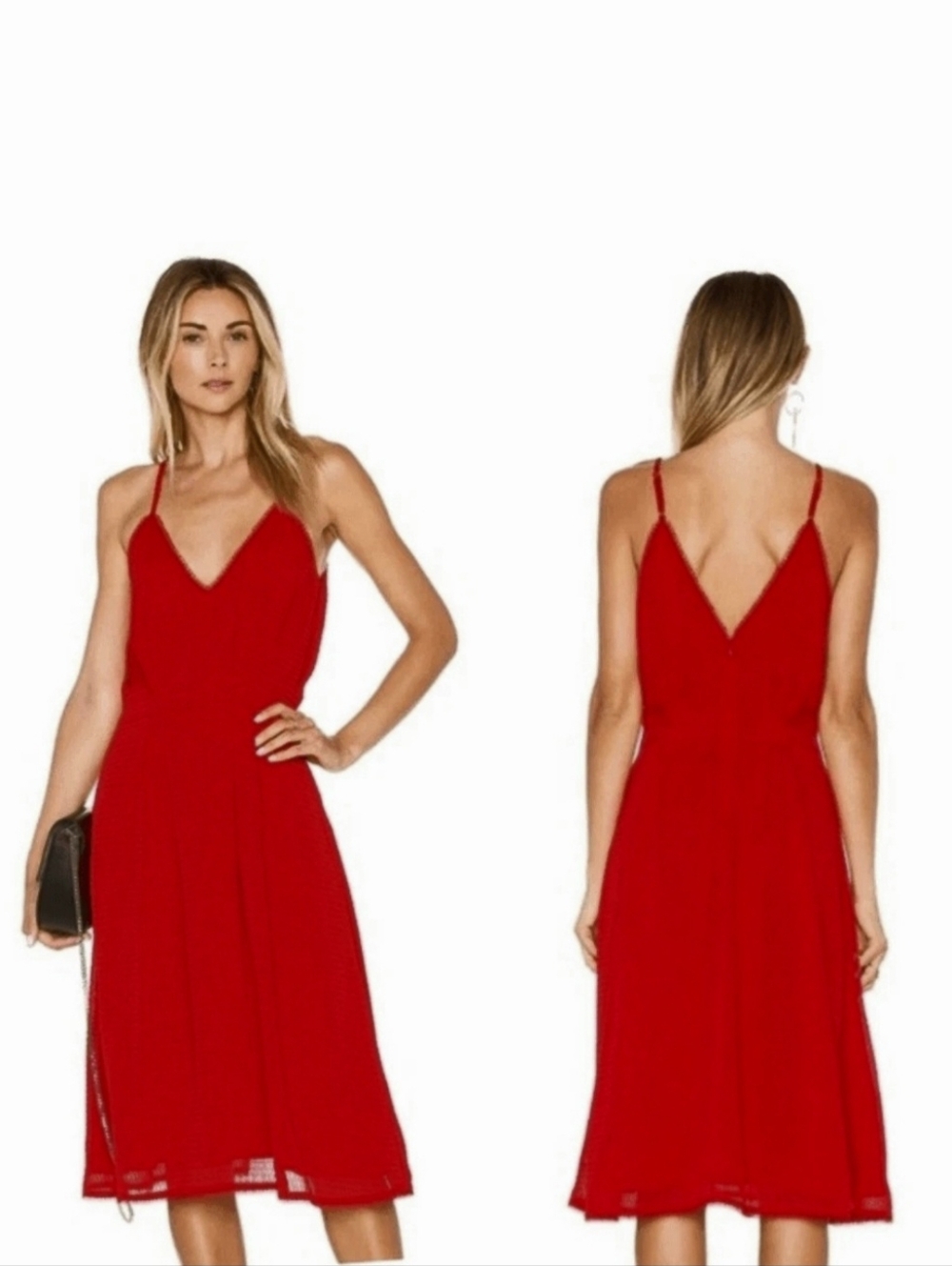 House Of Harlow 1960 X Revolve Ines Double V Neck Dress Sz XS Textured Red